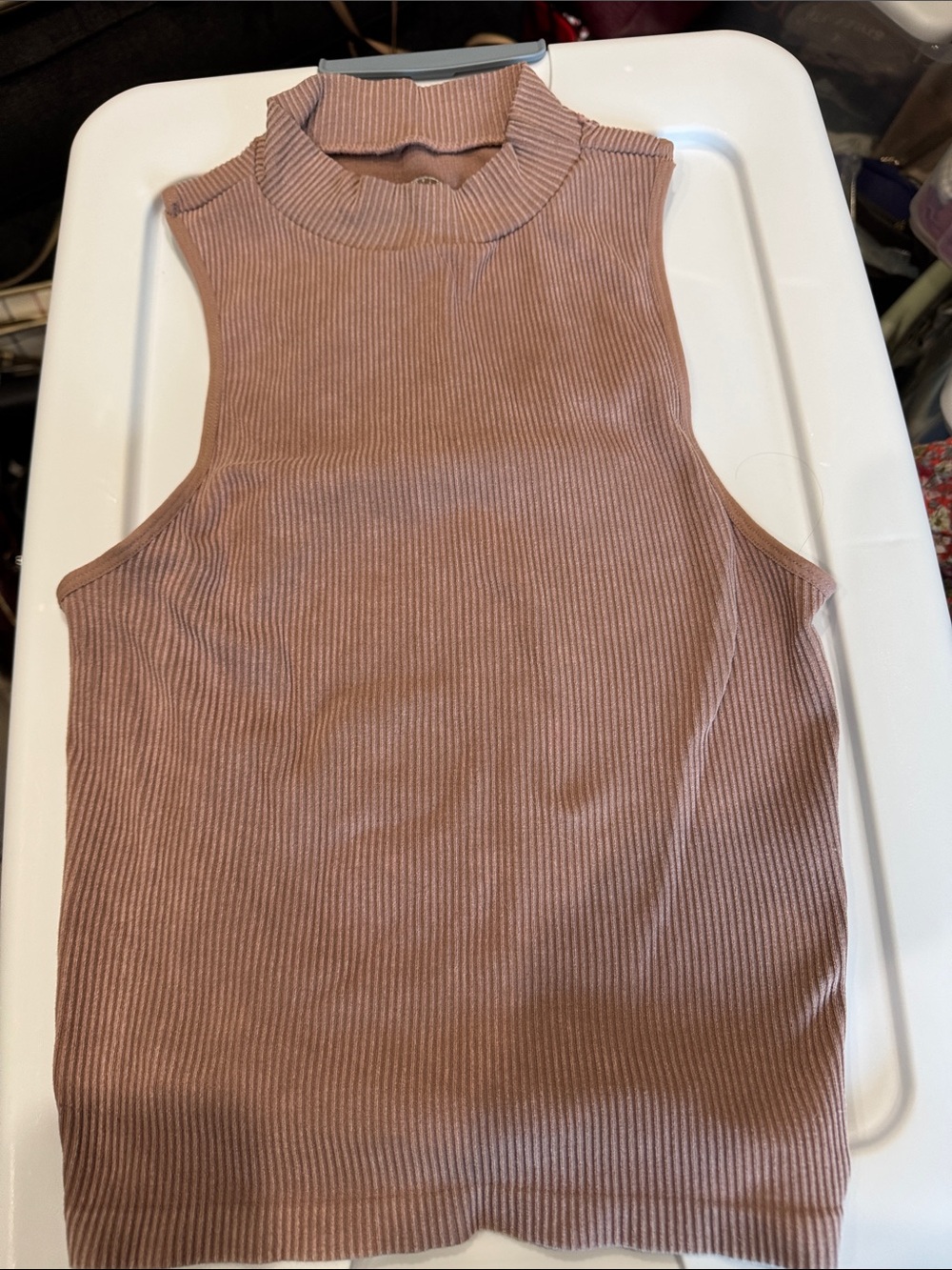 One Step Ahead Ribbed Mock Neck Tank in Mauve